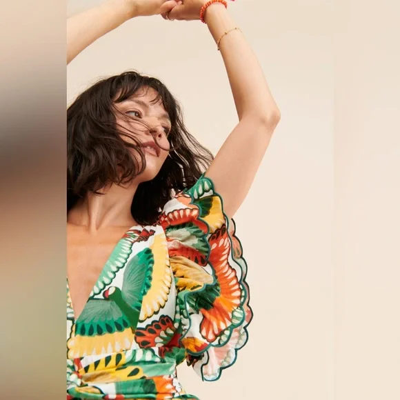 Farm Rio Ruffle-Sleeve Linen Jumpsuit - Picture 4 of 11